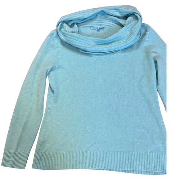 ANTONIO MELANI Light Turquoise Blue 100% Cashmere Cowl Neck Sweater Size LARGE - Picture 1 of 8